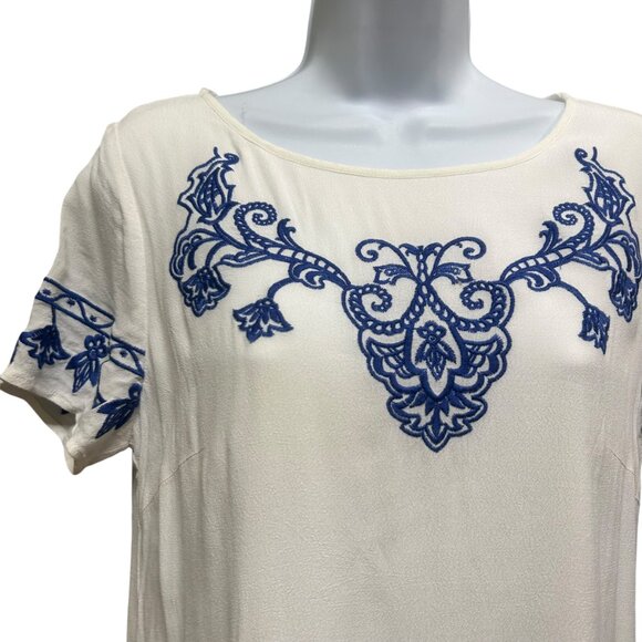 Lulus Tale to Tell Blue and Ivory Embroidered Shift Dress Size M - Picture 5 of 6